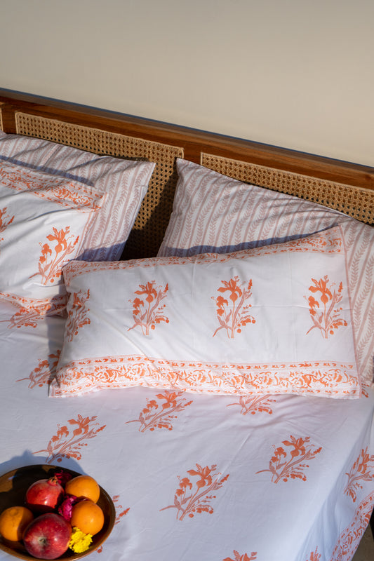 Orange and brown ek phool single bedsheet set