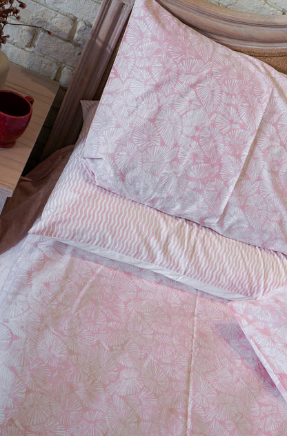 Light pink small lines leaves jaal bedsheet set