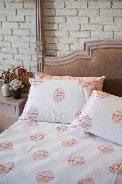 Orange and peach heera jaal motif bedsheet set