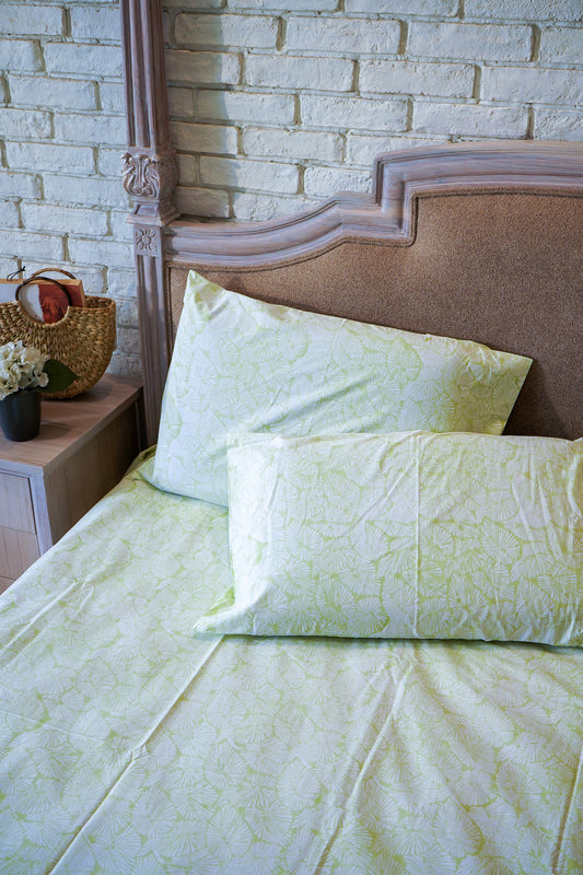 Lime green small lines leaves jaal bedsheet set