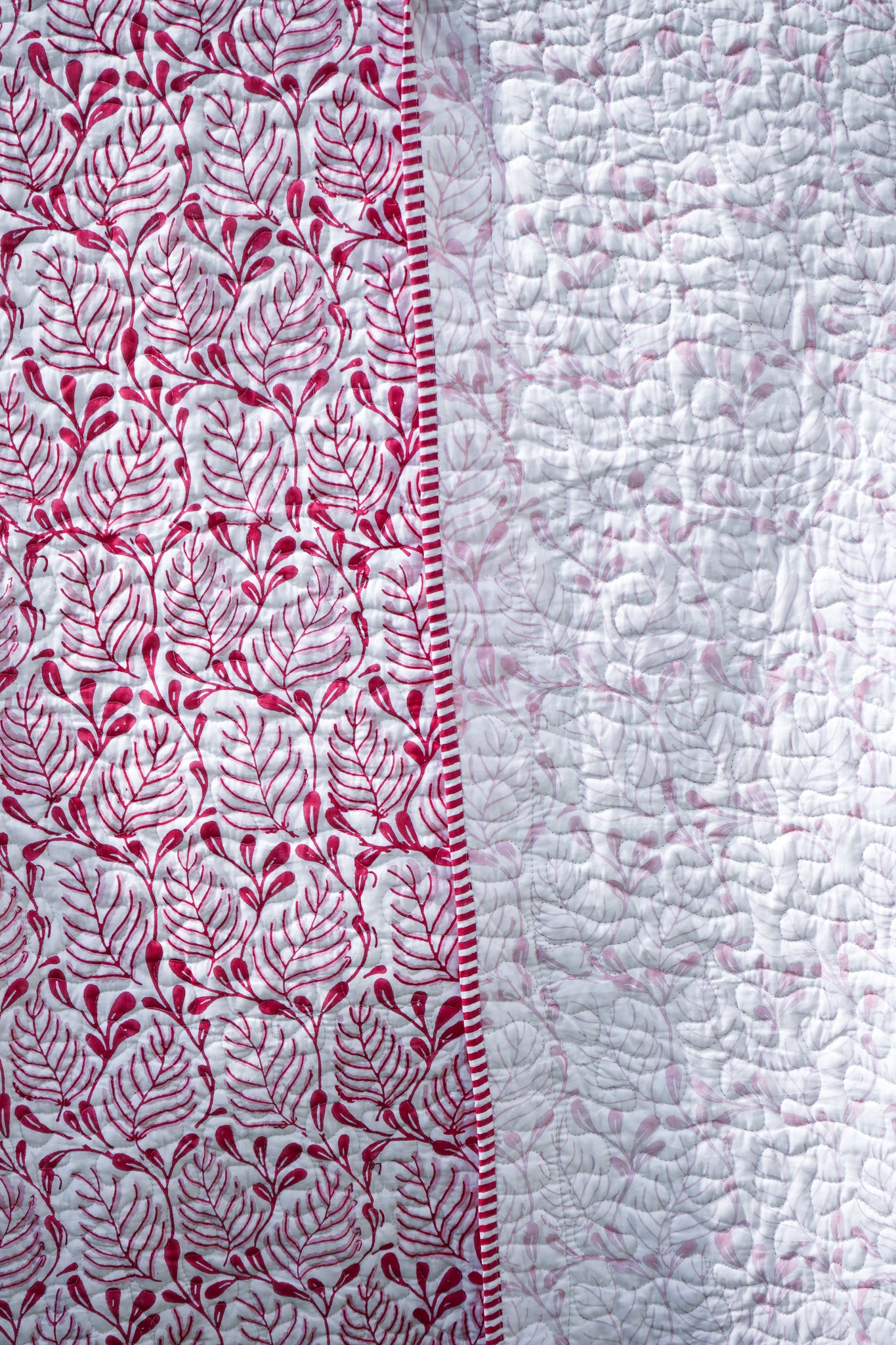 Magenta and pink 2 colour matching motif mulmul quilt