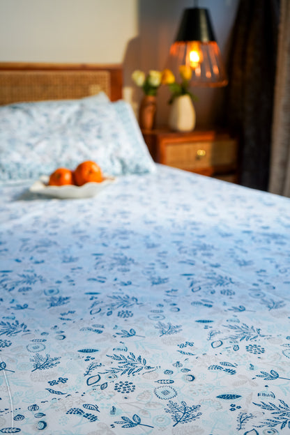 Shades of blue teen anaar fitted bedsheet set (abstract jaal)