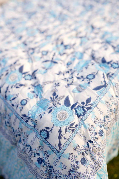 Blue and grey phal aur phool mulmul quilt - NAMYA LIVING